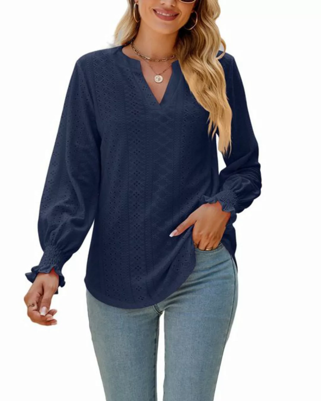 B.X T-Shirt Lochfransen-Strickpullover einfarbig lockeres Strickpullover Da günstig online kaufen