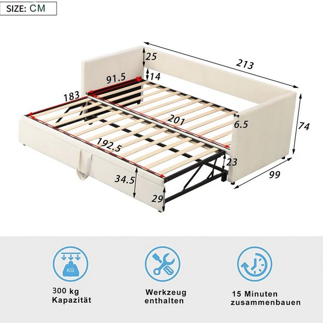 Odikalo Polsterbett Ausziehbar Schlafsofa, Lattenrosten, Samtstoff Beige/Gr günstig online kaufen