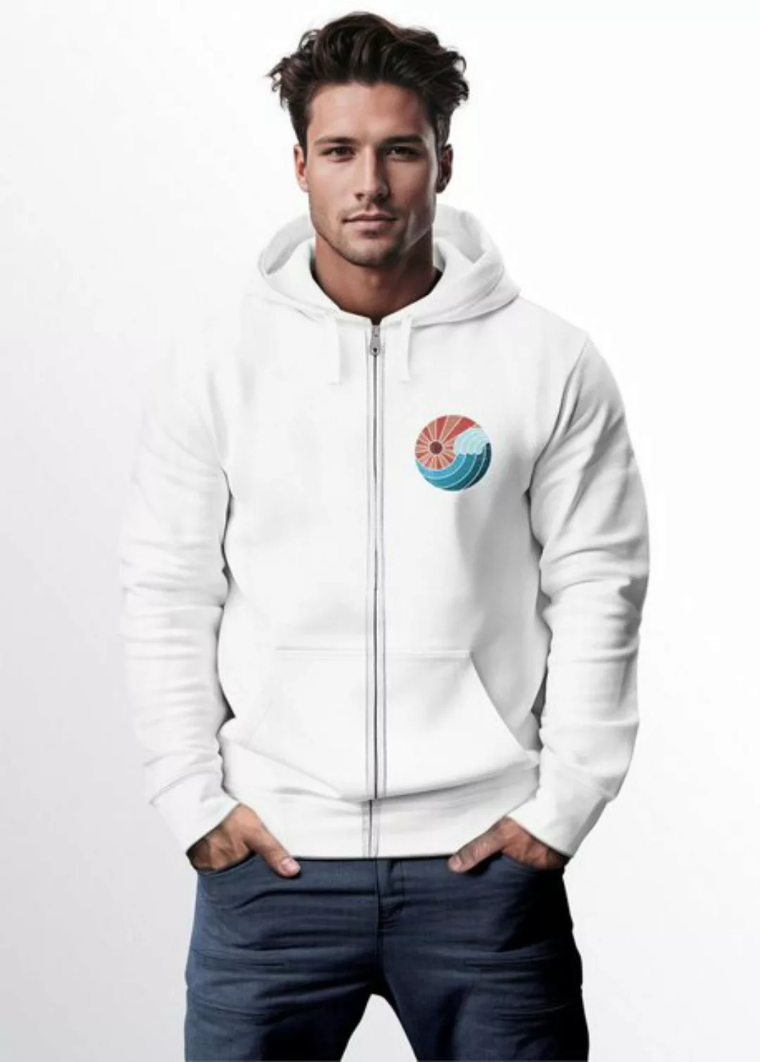 Neverless Sweatjacke Herren Sweatjacke Bedruckt Welle Logo Print Zipjacke m günstig online kaufen