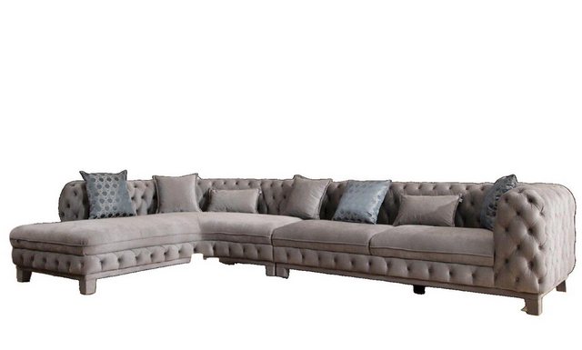 JVmoebel Ecksofa Grau Ecksofa L-Form Chesterfield Design Modern Sofa Textil günstig online kaufen