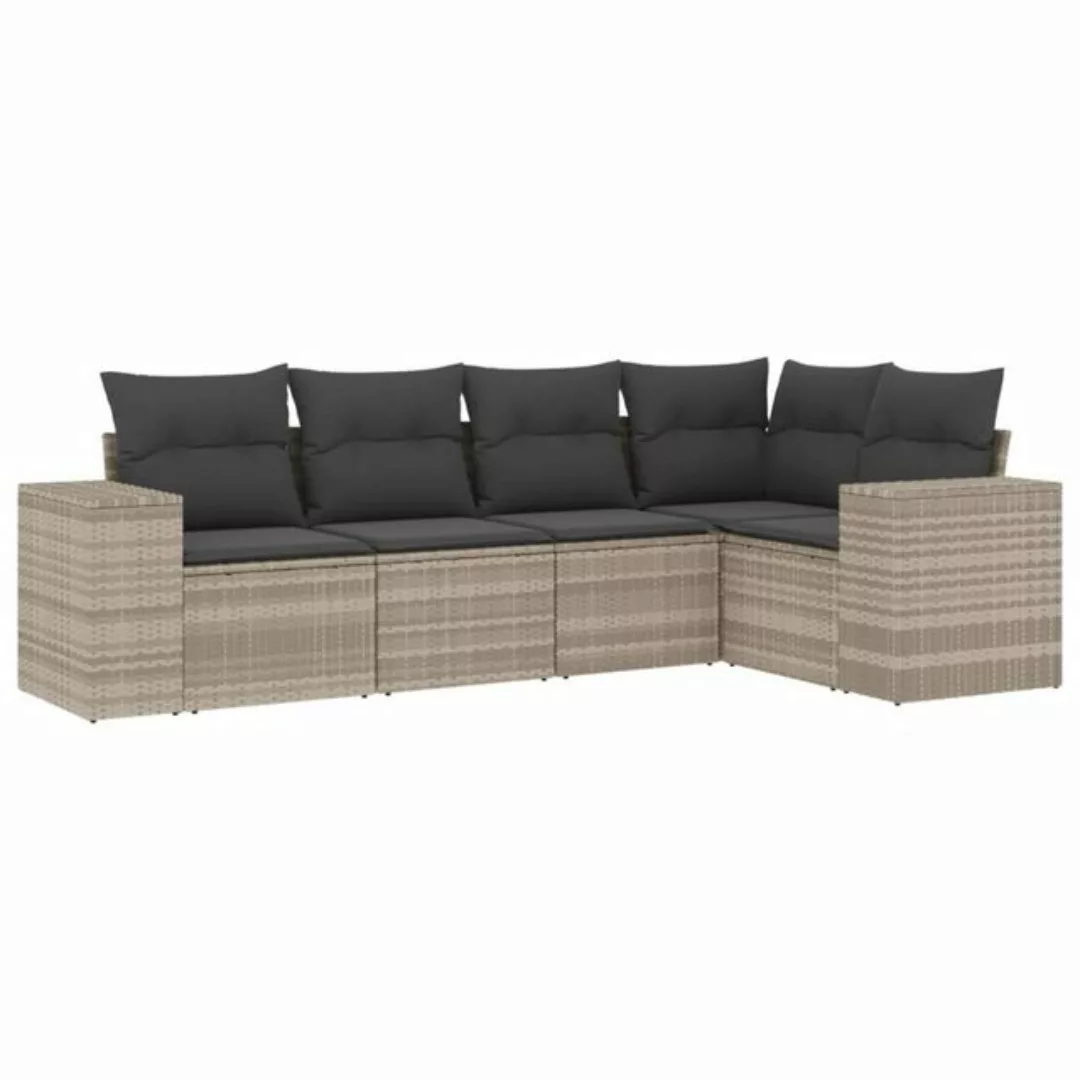 vidaXL Sofaelement 5-tlg. Garten-Sofagarnitur mit Kissen Hellgrau Poly Ratt günstig online kaufen