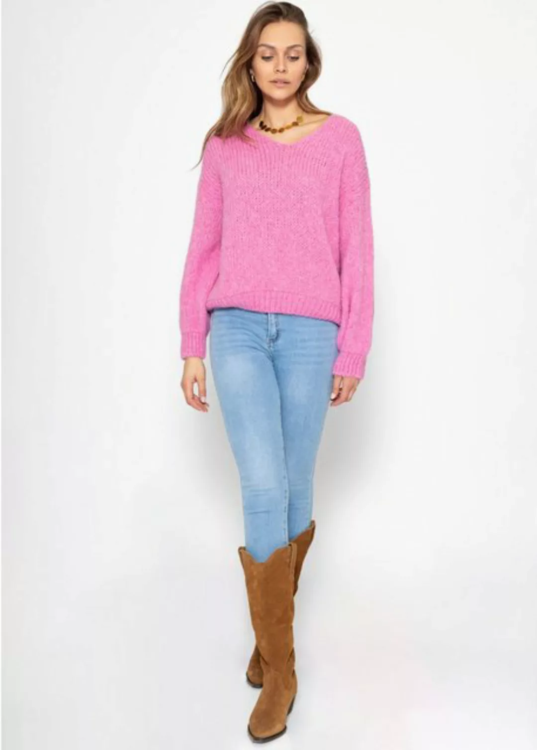 SASSYCLASSY Strickpullover Oversize Pullover Damen mit V-Ausschnitt Elegant günstig online kaufen