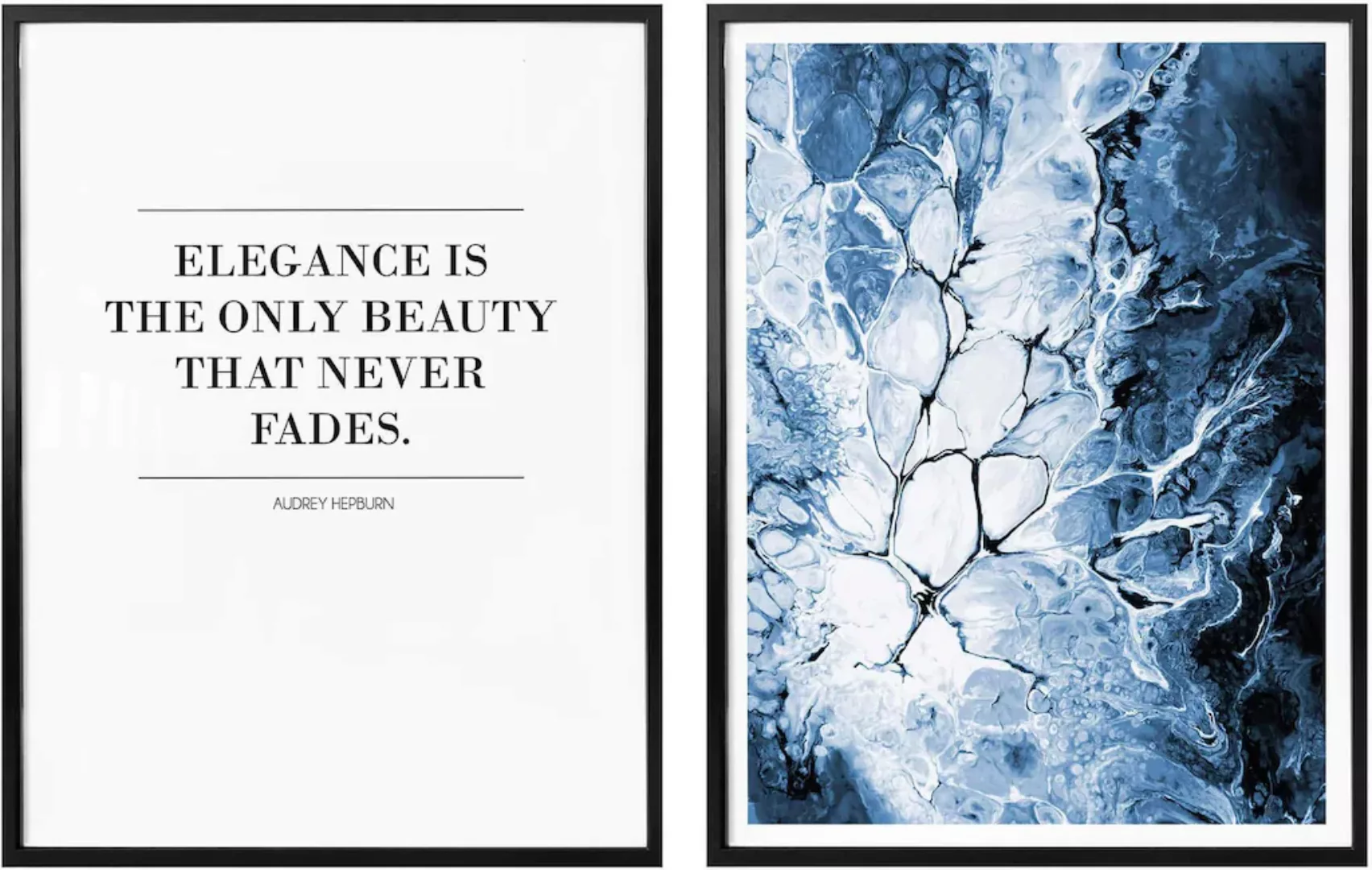 Wall-Art Poster »Blaue Eleganz Kunstdruck mit Zitat«, Landschaften, (Set, 2 günstig online kaufen