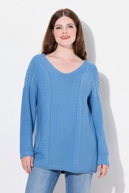 Ulla Popken Strickpullover Pullover Zopfmuster V-Ausschnitt Langarm günstig online kaufen