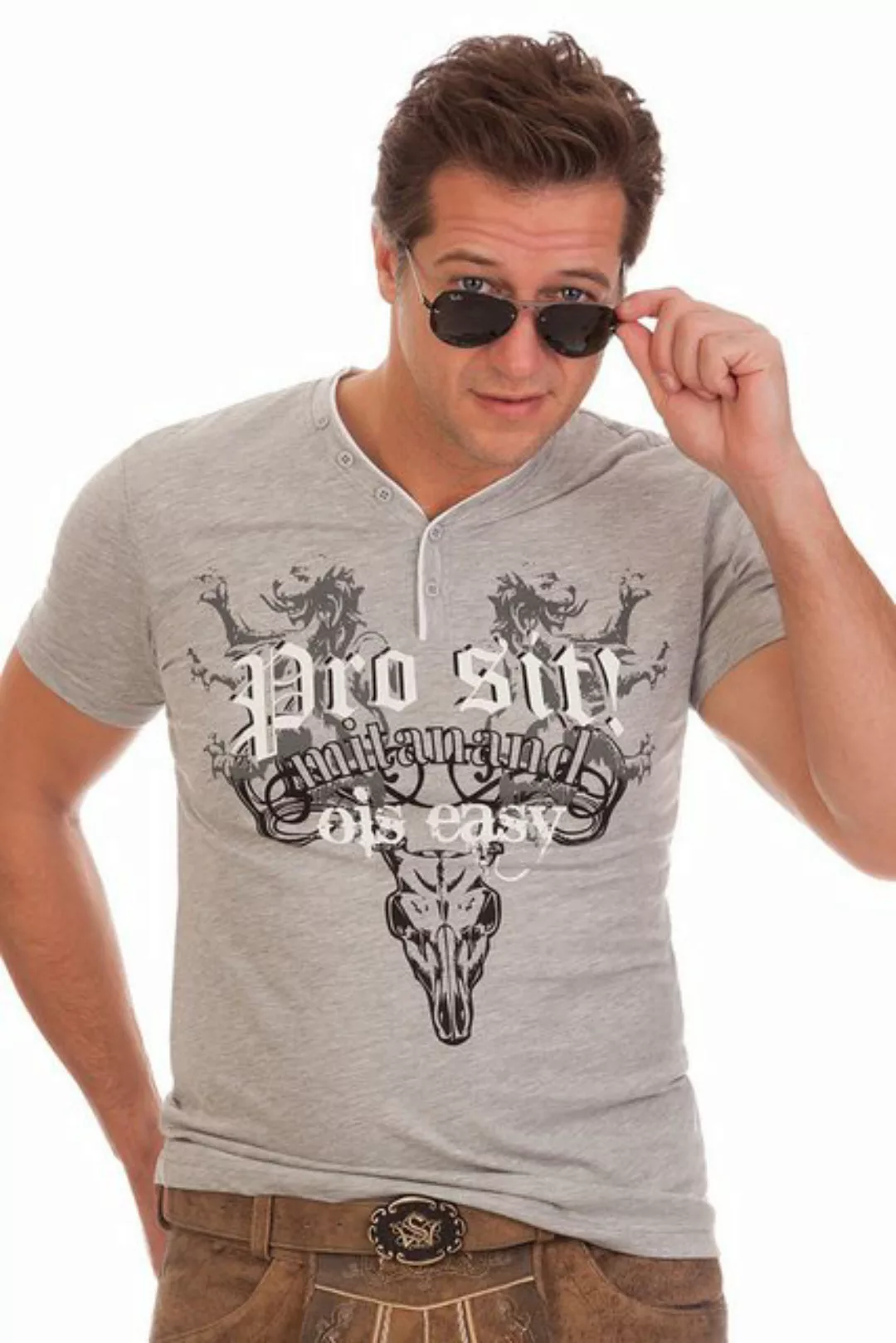 Hangowear Trachtenshirt Trachtenshirt Herren - CARLOS - weiß, grau günstig online kaufen