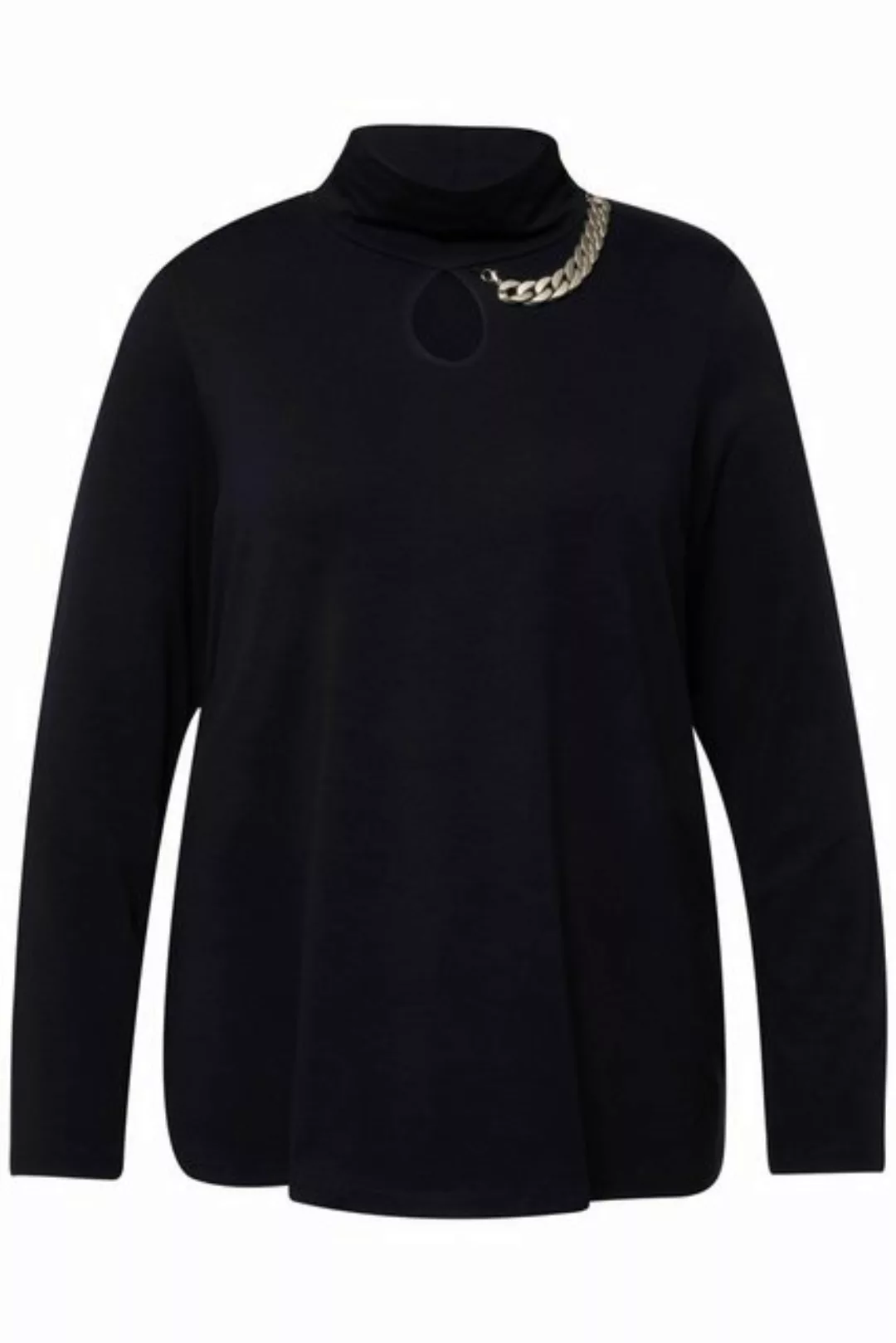 Ulla Popken Longshirt Shirt Cut-Out Kette Stehkragen Langarm günstig online kaufen