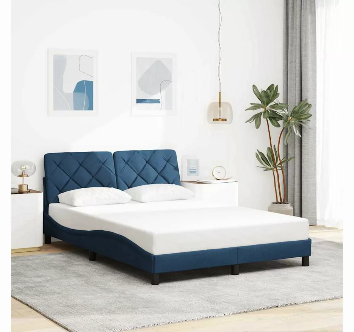 vidaXL Bett, Bettgestell ohne Matratze Blau 140x200 cm Stoff günstig online kaufen