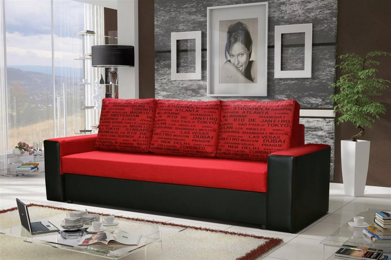 Fun Möbel Schlafsofa Sofa Designersofa LEEDS 3-Sitzer, inkl. 3 Rückenkissen günstig online kaufen