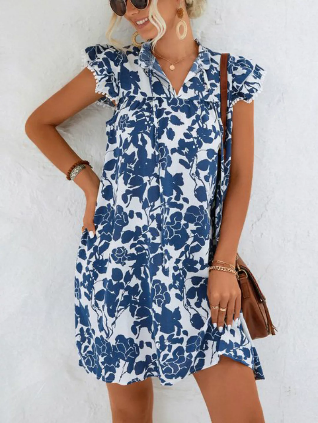 ZWY Dirndl Damen-Kleid mit V-Ausschnitt, bedruckt, Rüschen, Spitze, kurzärm günstig online kaufen