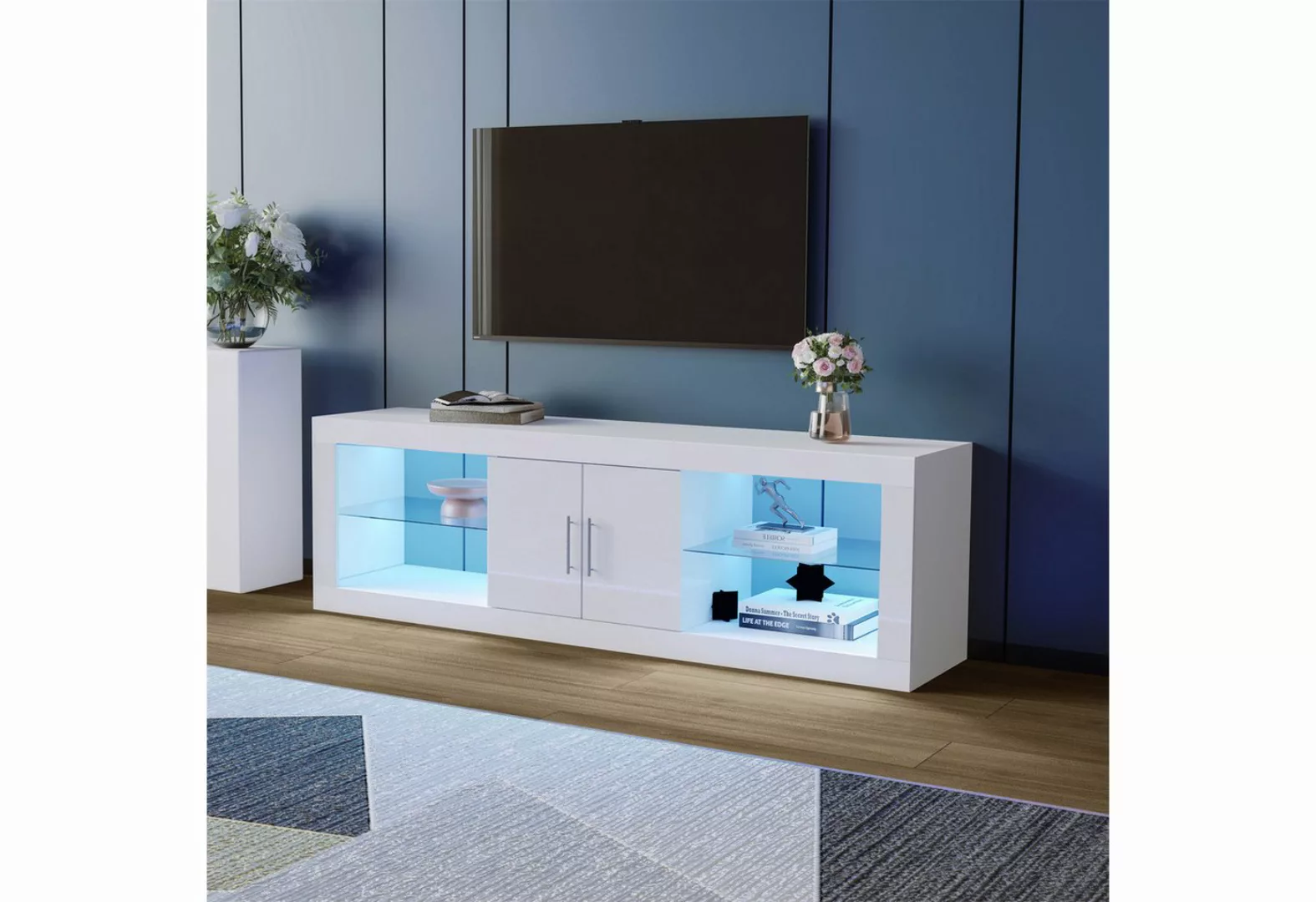 autolock TV-Schrank Moderner schwarzer TV-Ständer,16-Farben-LED,Bluetooth-S günstig online kaufen