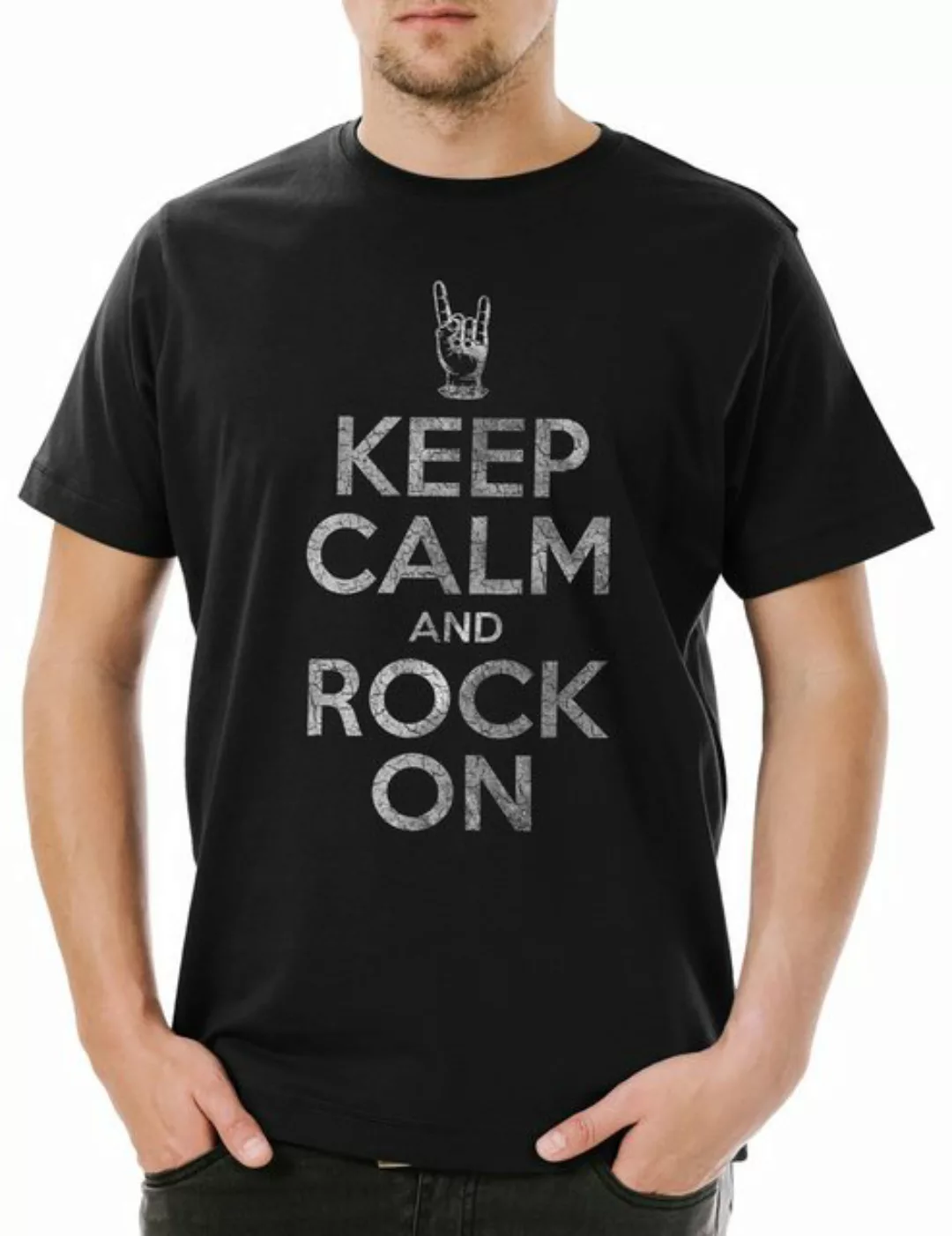 Urban Backwoods Print-Shirt Keep Calm And Rock On Herren T-Shirt Heavy Meta günstig online kaufen