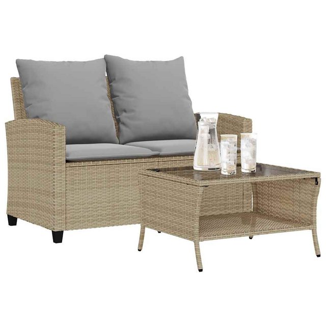 vidaXL Loungesofa Gartensofa 2-Sitzer mit Kissen & Tisch Hellgrau Poly Ratt günstig online kaufen