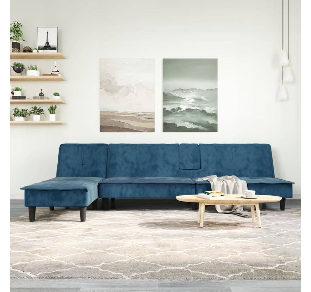 vidaXL Sofa Schlafsofa in L-Form Blau 255x140x70 cm Samt günstig online kaufen