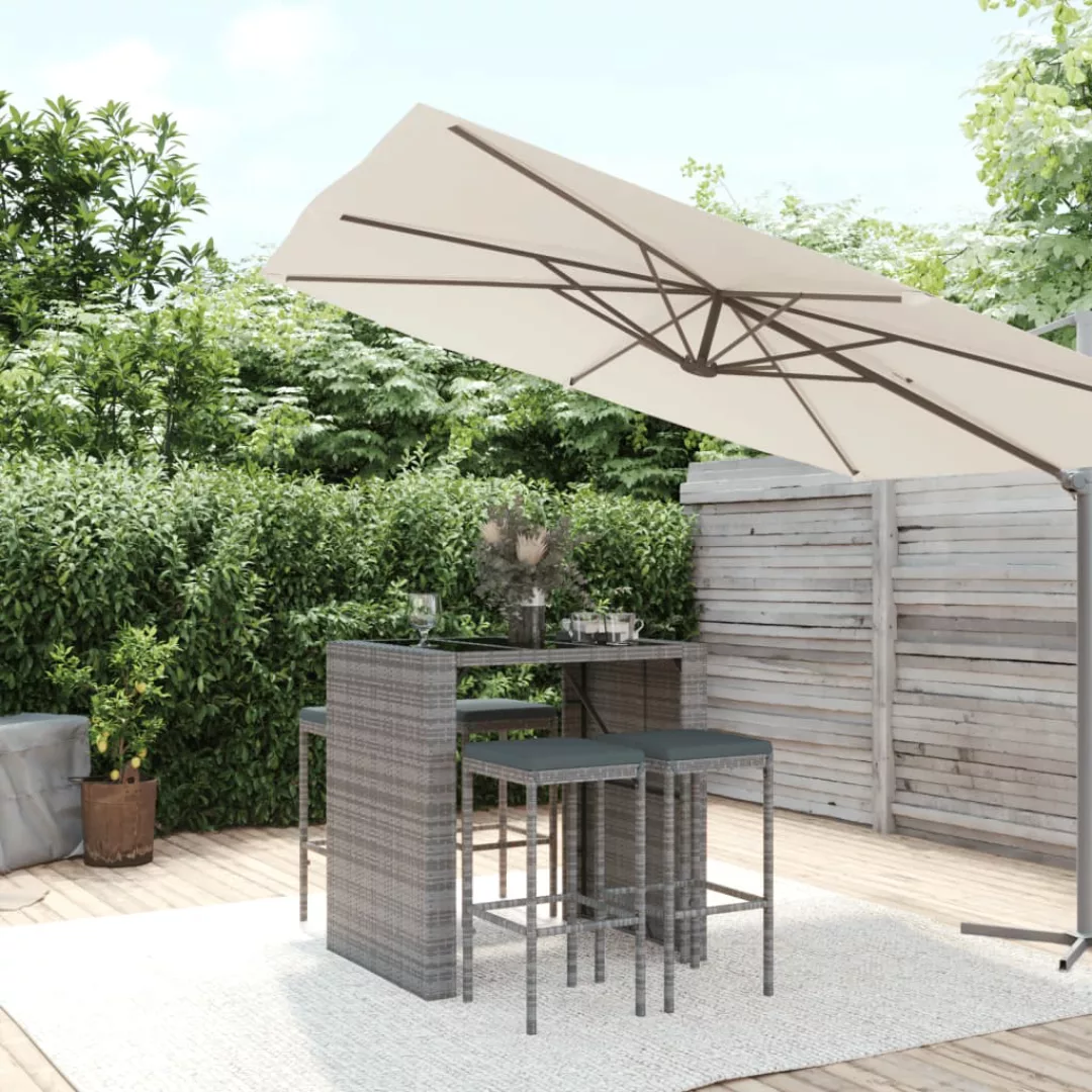 Vidaxl 5-tlg. Gartenbar-set Mit Kissen Grau Poly Rattan günstig online kaufen