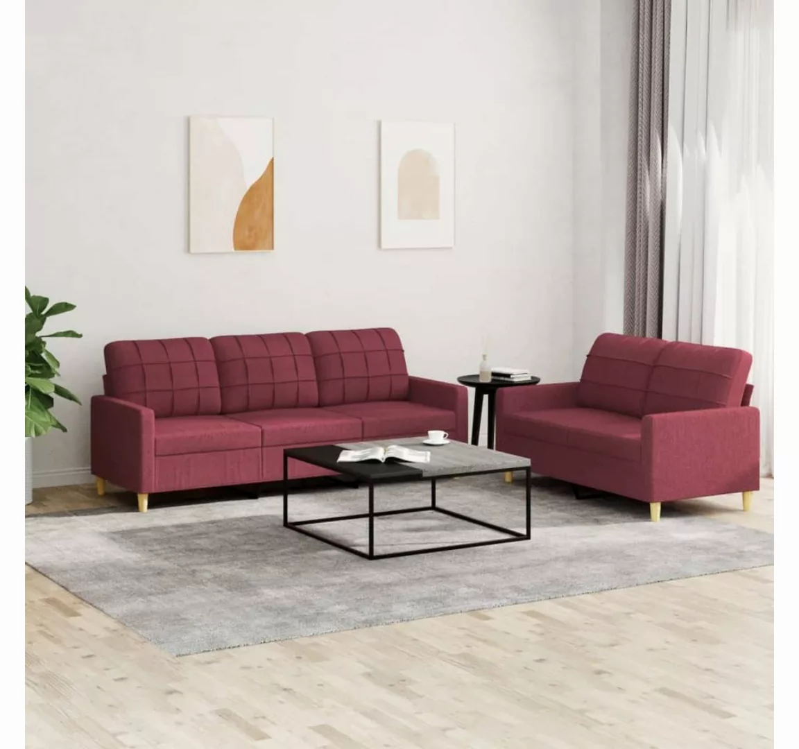 vidaXL Sofa Sofagarnitur mit Kissen Stoff, Standard, Rot günstig online kaufen