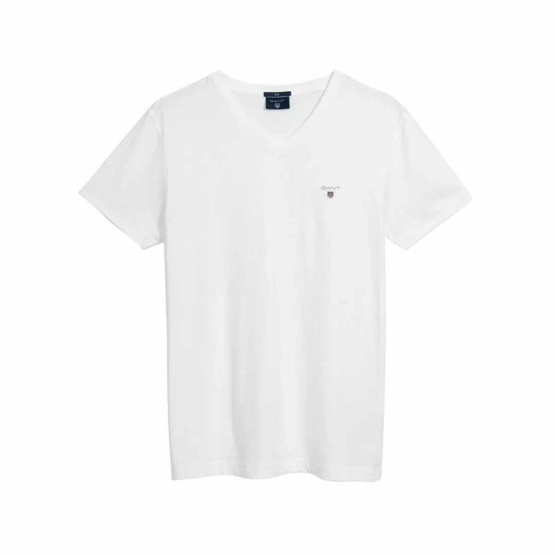 GANT Herren T-Shirt - Original Slim V-Neck T-Shirt, Baumwolle, kurzarm Weiß günstig online kaufen