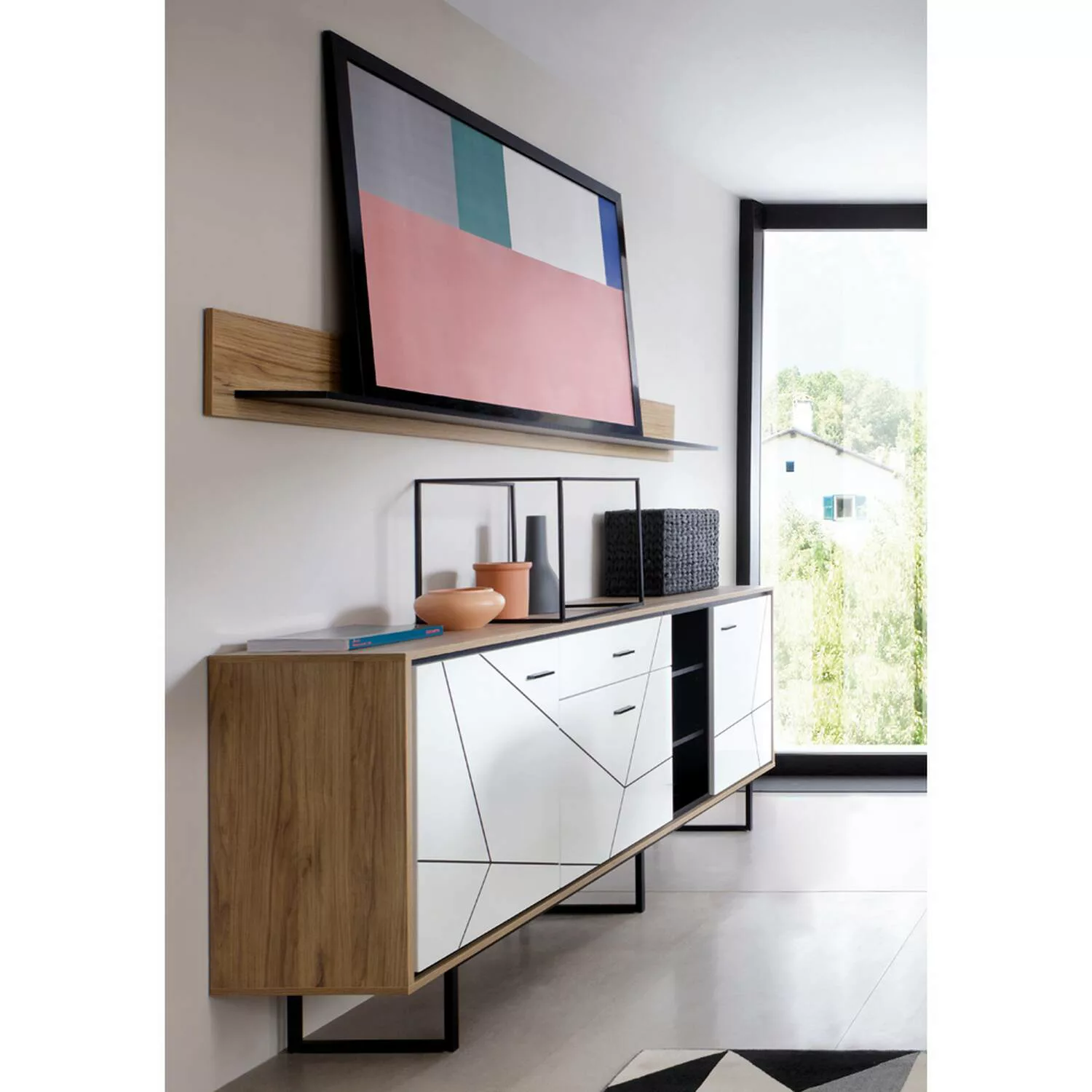 Set Sideboard Wandboard Wohnzimmer Esszimmer BRISTOL-129 in Catania Eiche N günstig online kaufen