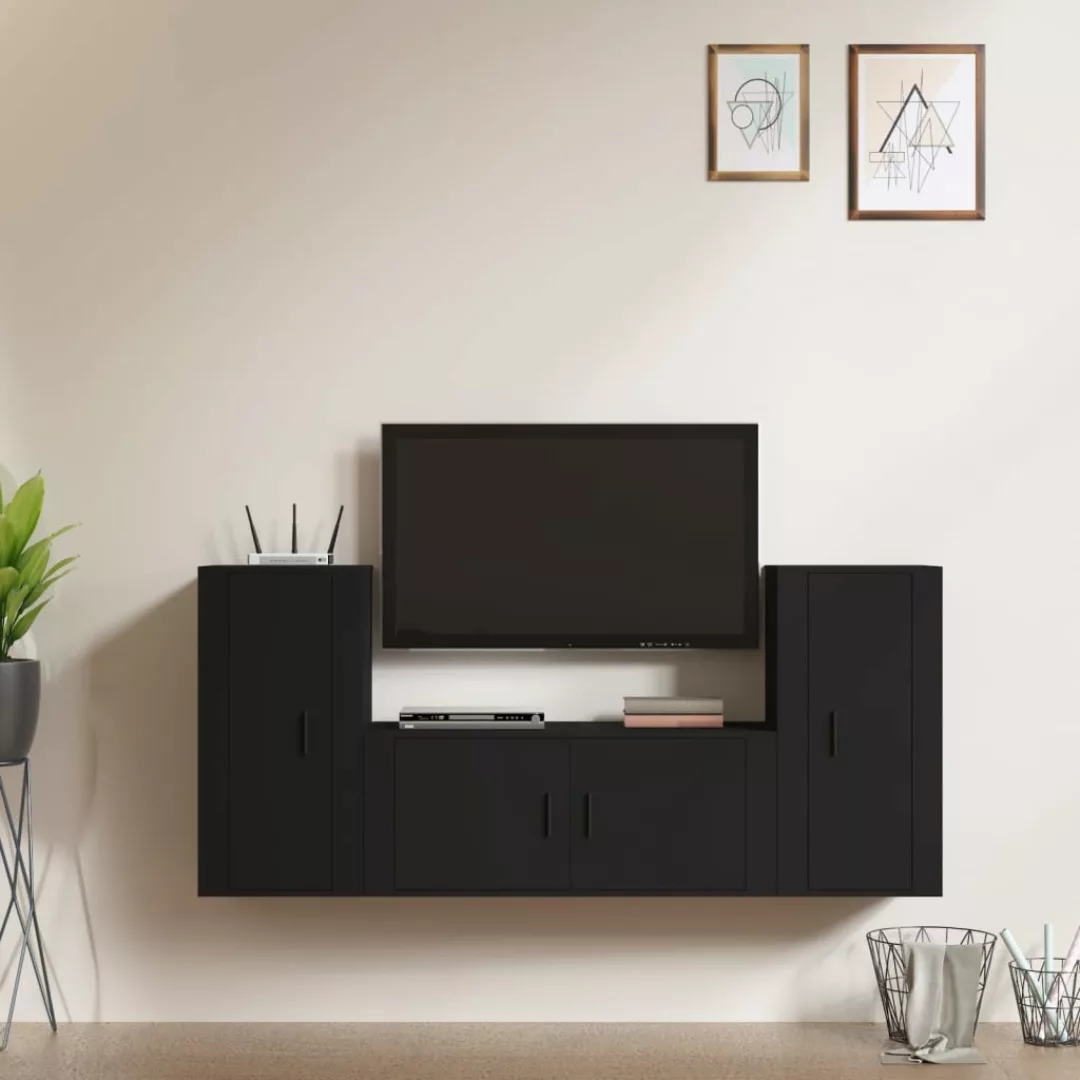 Vidaxl 3-tlg. Tv-schrank-set Schwarz Holzwerkstoff günstig online kaufen