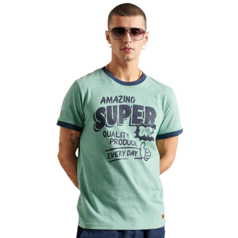 Superdry Workwear Ringer 220 Kurzärmeliges T-shirt S Bright Green Marl günstig online kaufen