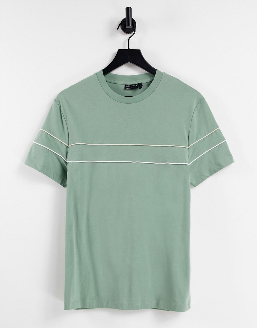 ASOS DESIGN – T-Shirt in Grün mit kontrastierender Paspelierung günstig online kaufen