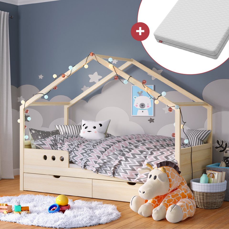 Bellabino Hausbett Bela (Kinderbett 90x200 cm, mit großer Schublade und Mat günstig online kaufen