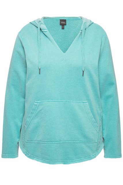 Ulla Popken Sweatshirt Hoodie offenkantig Kapuze V-Ausschnitt Langarm günstig online kaufen