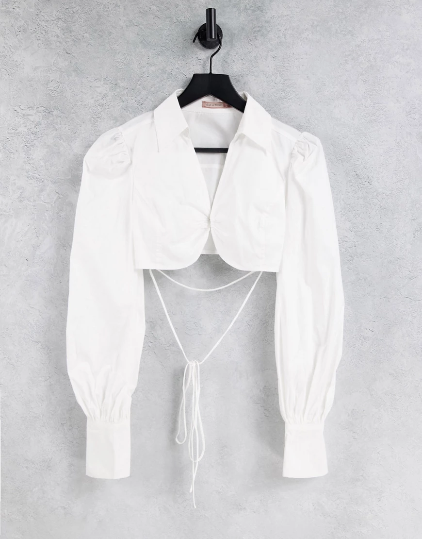 Skylar Rose – Hemd mit sehr kurzem Schnitt, Puffärmeln und Wickeldetail in günstig online kaufen