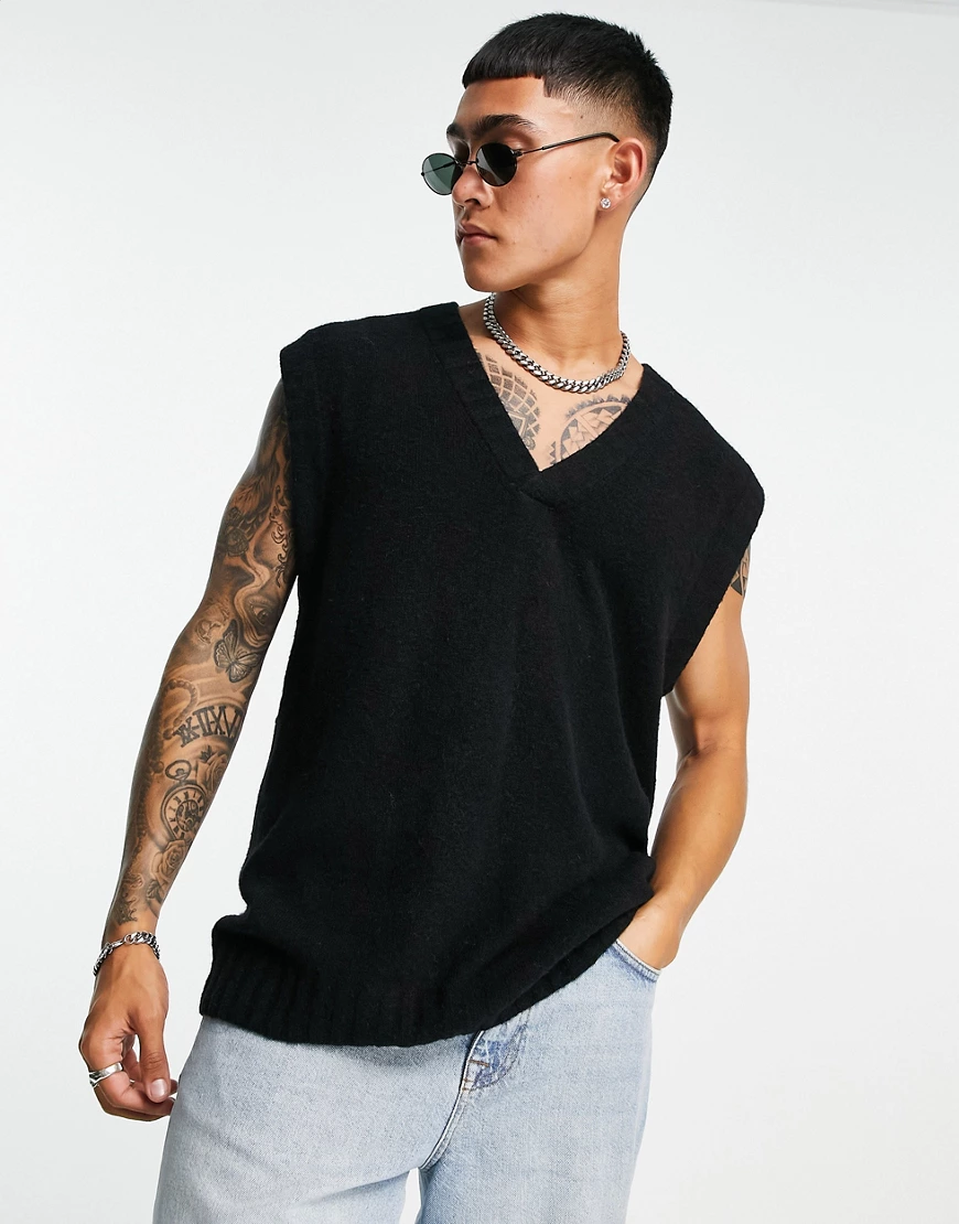 Topman – Oversize-Tanktop aus Strickstoff in Schwarz günstig online kaufen