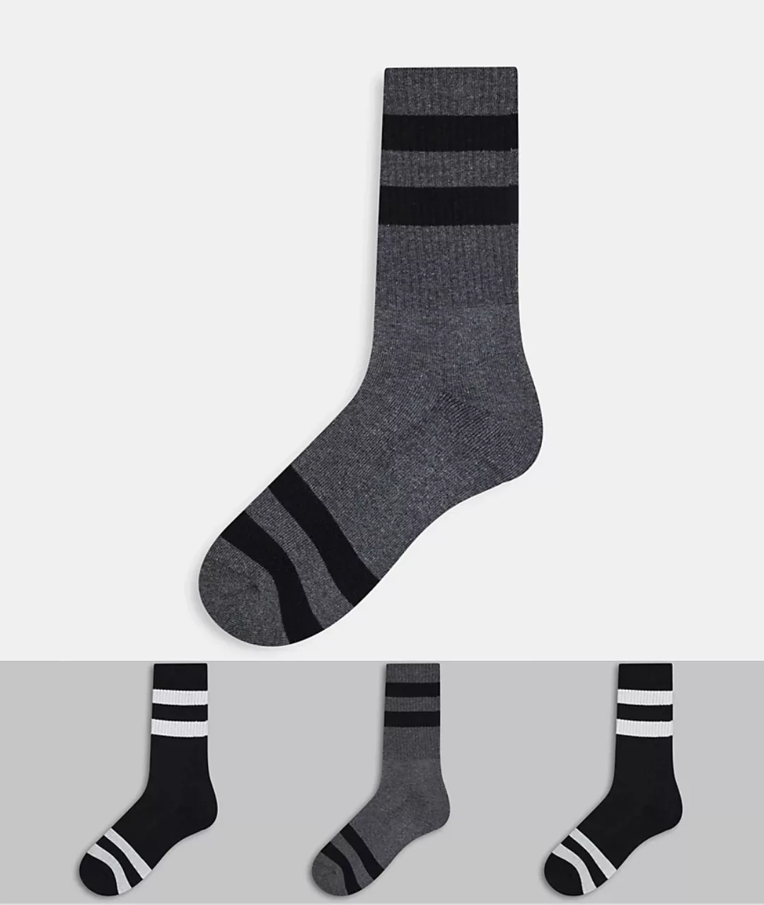 Burton Menswear – 3er-Pack gestreifte Socken in Schwarz günstig online kaufen
