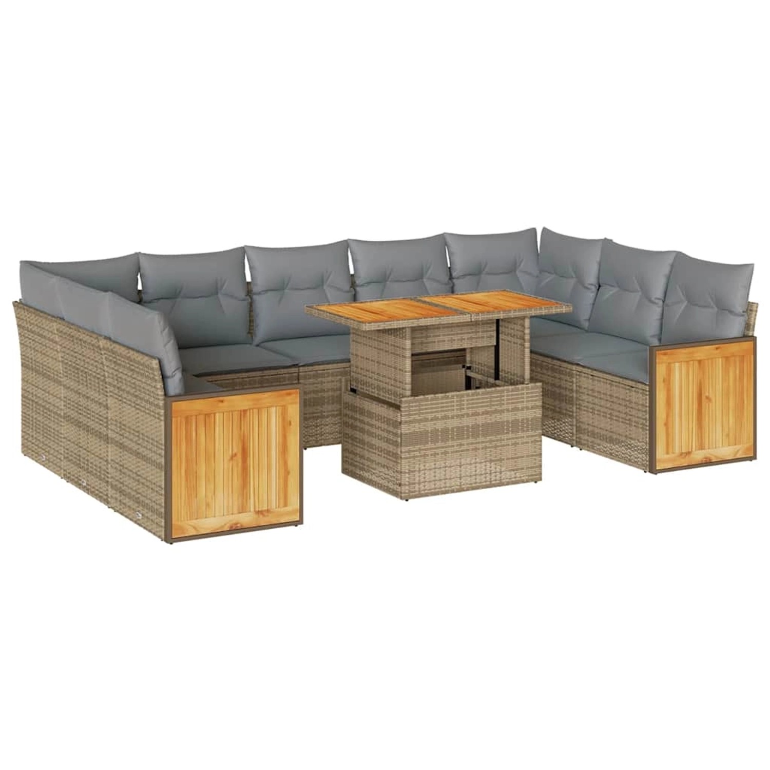 vidaXL 10-Tlg Garten-Sofagarnitur mit Kissen Beige Poly Rattan Akazie 33277 günstig online kaufen