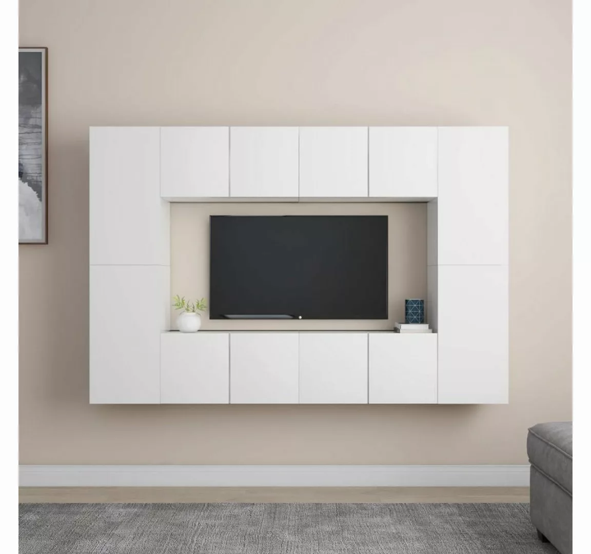 vidaXL Kleiderschrank 8-tlg TV-Schrank-Set Weiß Spanplatte günstig online kaufen