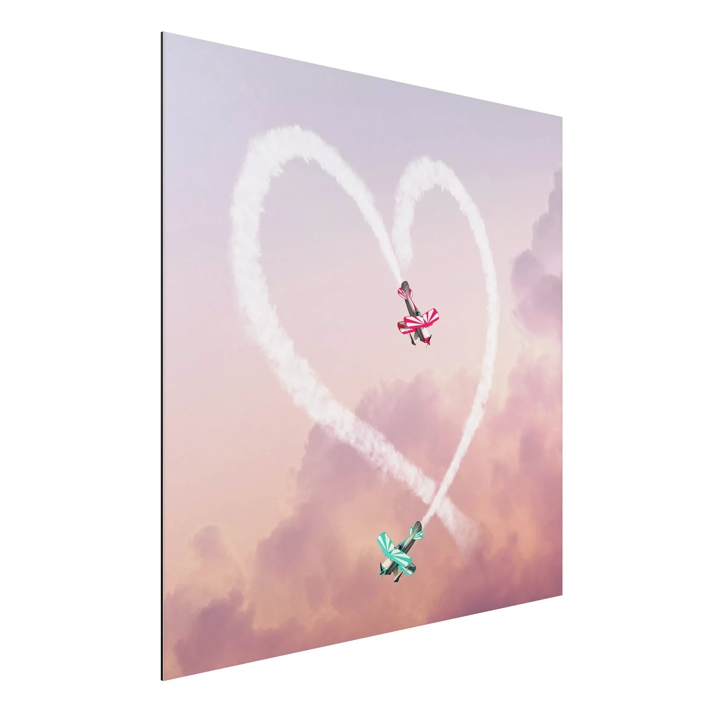 Alu-Dibond Bild Kunstdruck - Quadrat Herz mit Flugzeugen günstig online kaufen
