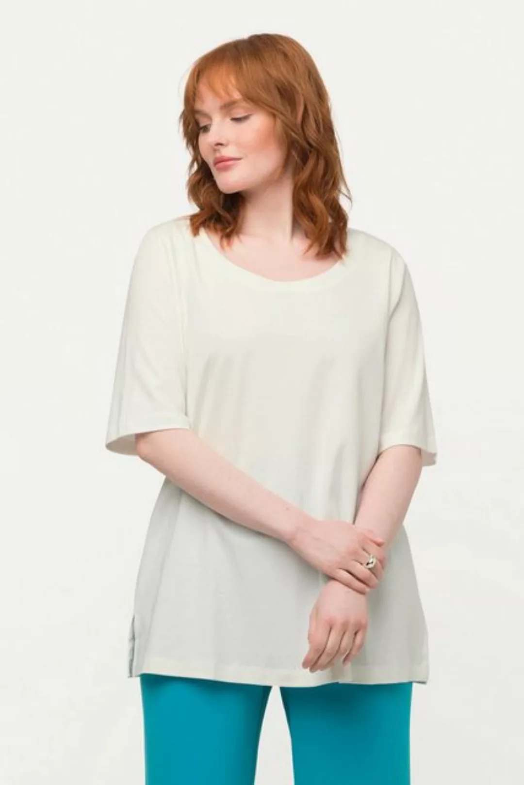 Ulla Popken Rundhalsshirt T-Shirt A-Line Rundhals 1/2-Arm Pima Cotton günstig online kaufen