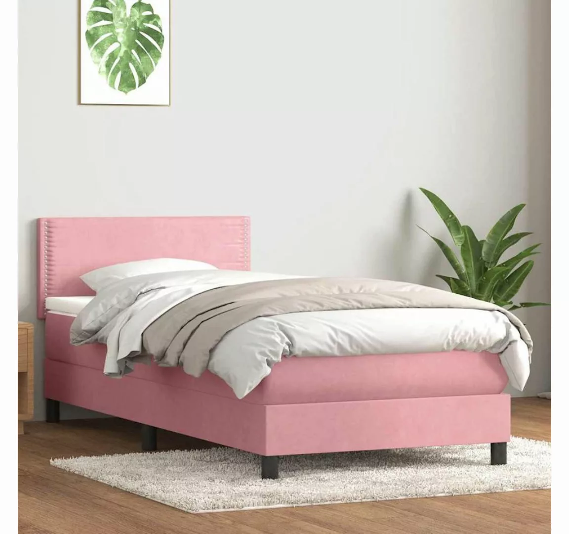 vidaXL Boxspringbett, Boxspringbett mit Matratze Rosa 100x220 cm Samt günstig online kaufen