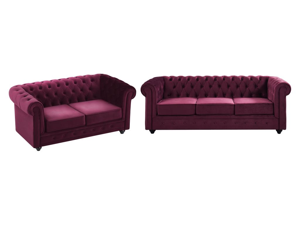 Sofas 3-Sitzer & 2-Sitzer - Samt - Purpur - CHESTERFIELD günstig online kaufen