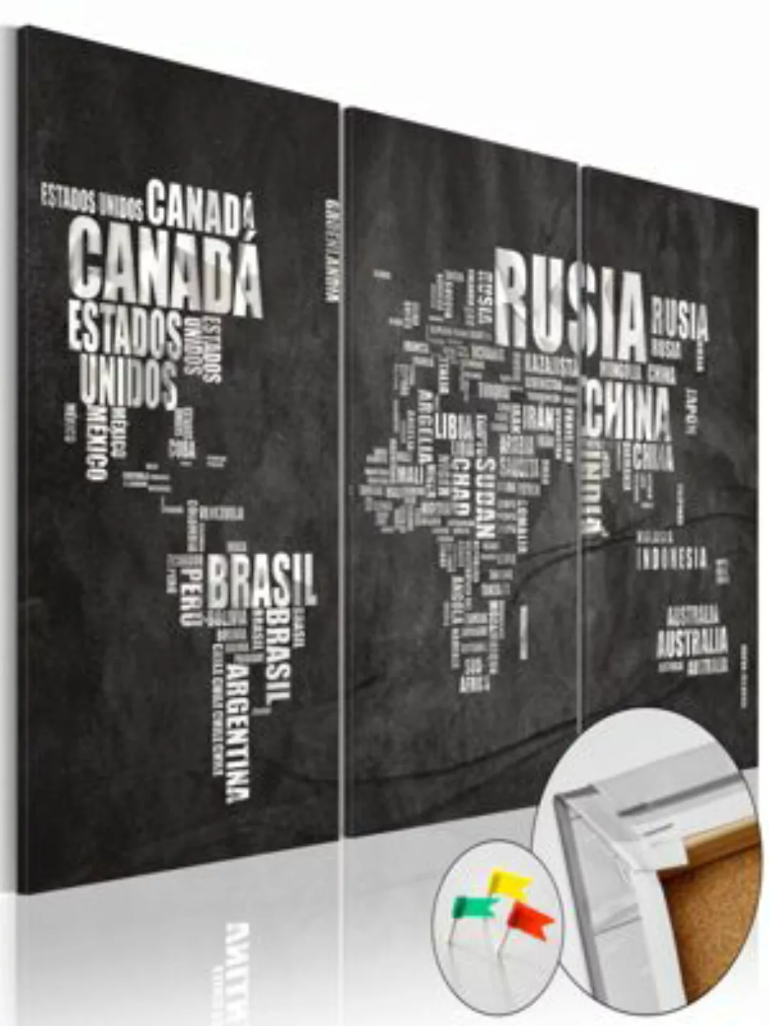artgeist Pinnwand Bild El Mundo [Cork Map] schwarz/weiß Gr. 90 x 60 günstig online kaufen