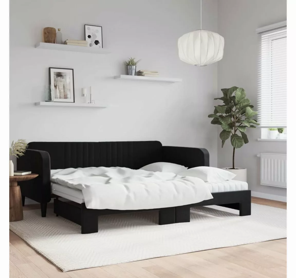 vidaXL Gästebett Gästebett Tagesbett Ausziehbar mit Matratzen Schwarz 90x19 günstig online kaufen