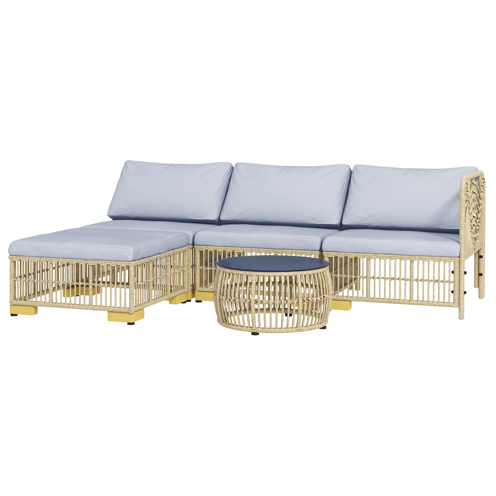 Outsunny Rattan Gartenmöbel-Set 5-tlg Balkonmöbel Set mit Kissen Ecksofa Ho günstig online kaufen