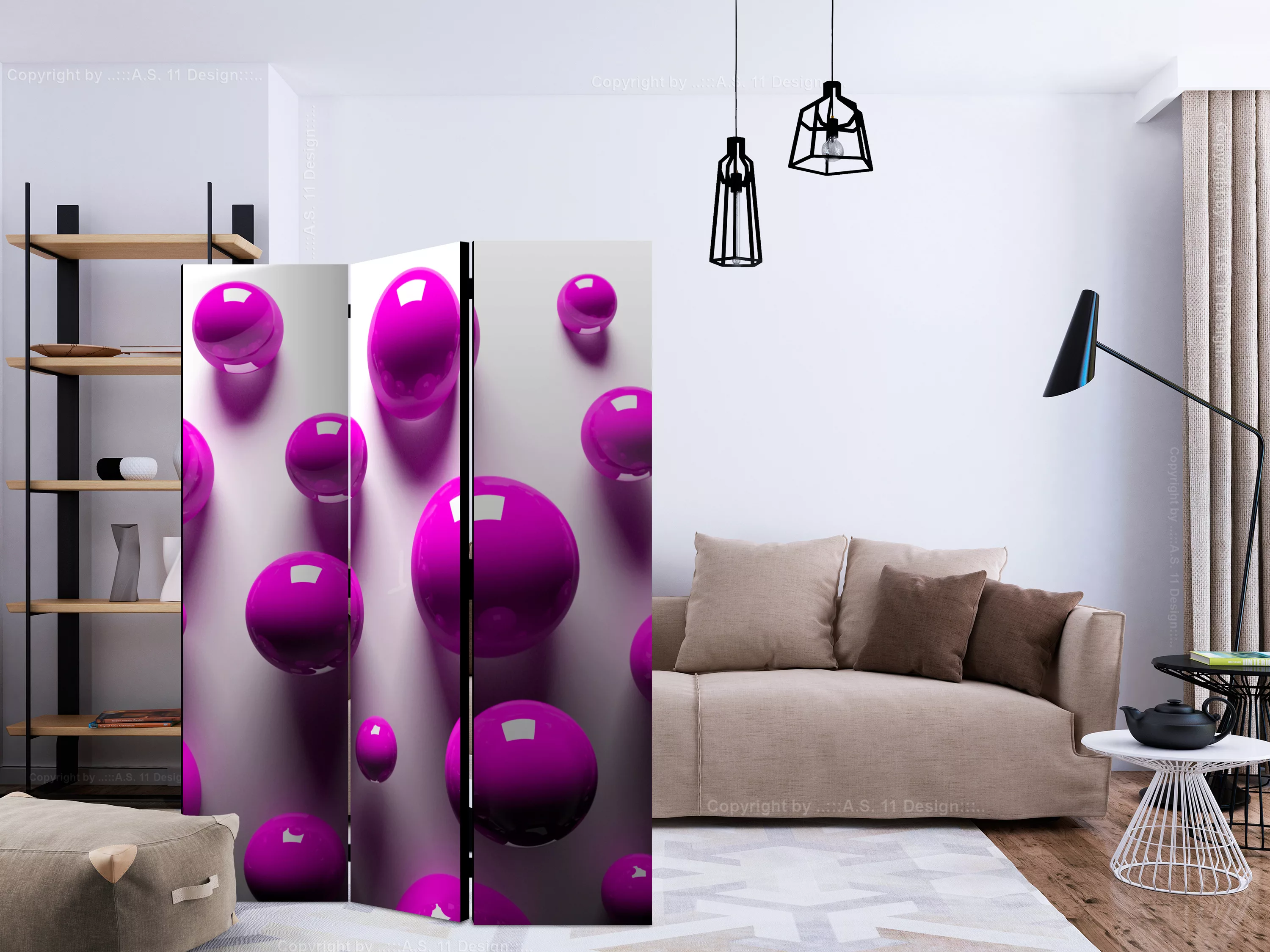 3-teiliges Paravent - Purple Balls [room Dividers] günstig online kaufen