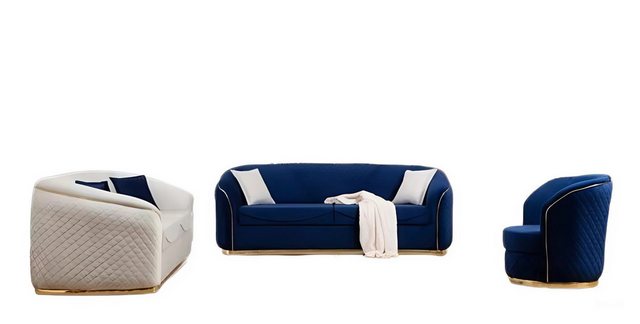 Xlmoebel Sofa Blau 3+3+1 Sitzer Sofa Sesseln Stoff Polster Design, Hergeste günstig online kaufen