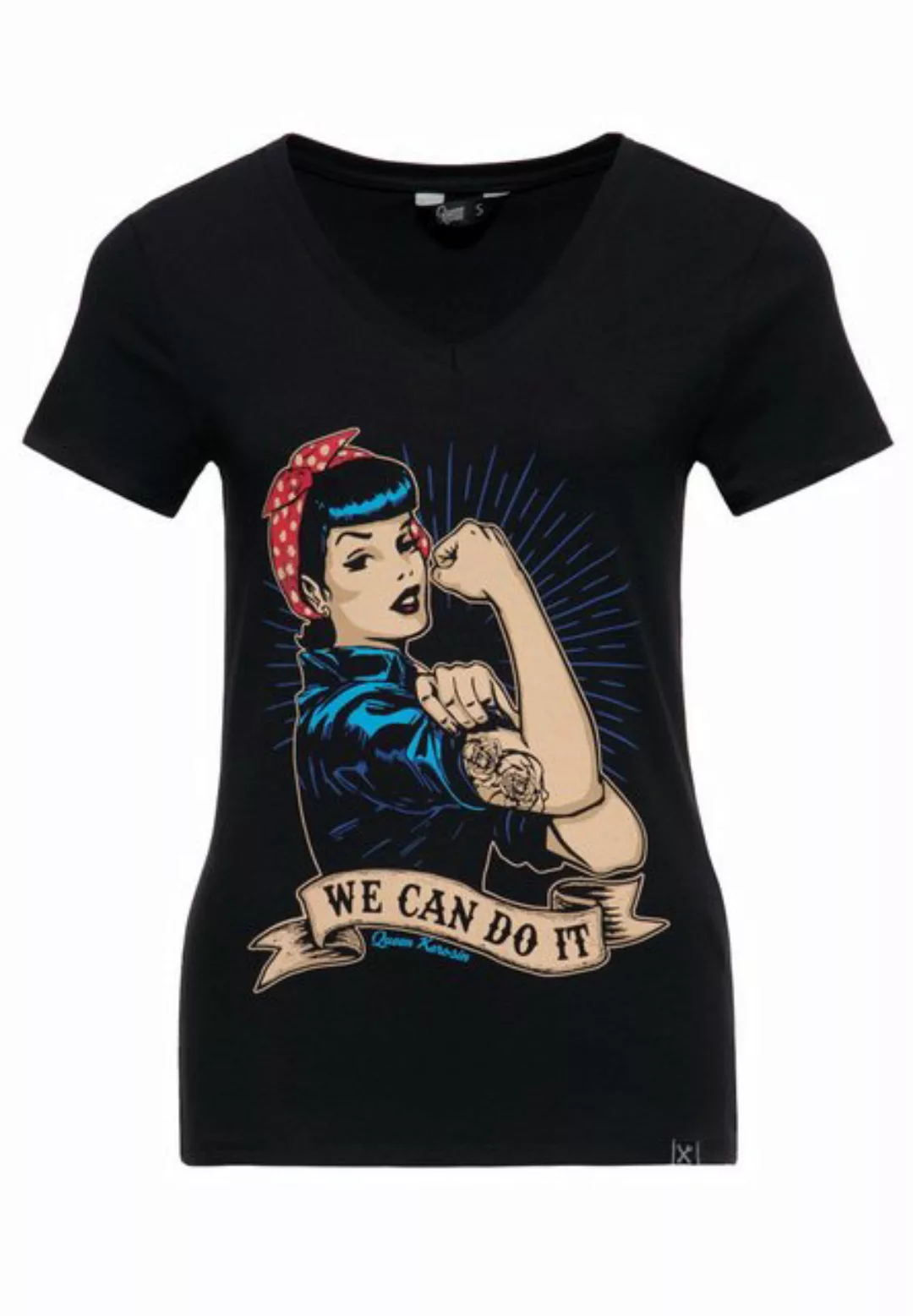 QueenKerosin Kurzarmshirt We can do it mit großem Vintage Druck vorne günstig online kaufen