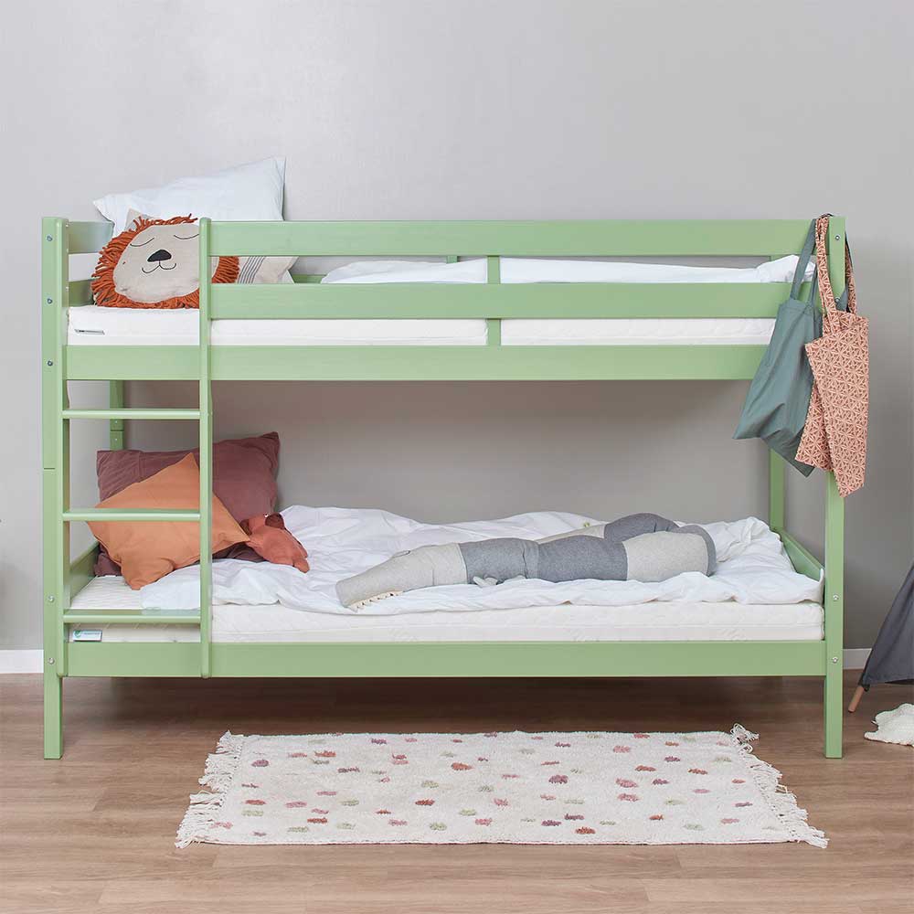 Stockbett Kinderbett mit Vierfußgestell aus Holz und Massivholz Oberfläche günstig online kaufen