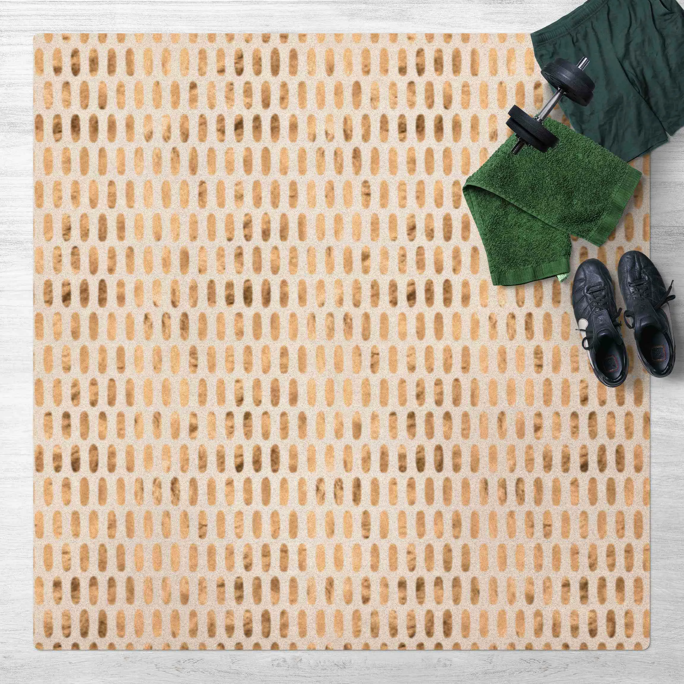 Kork-Teppich Goldene Ovale auf Hellbeige günstig online kaufen