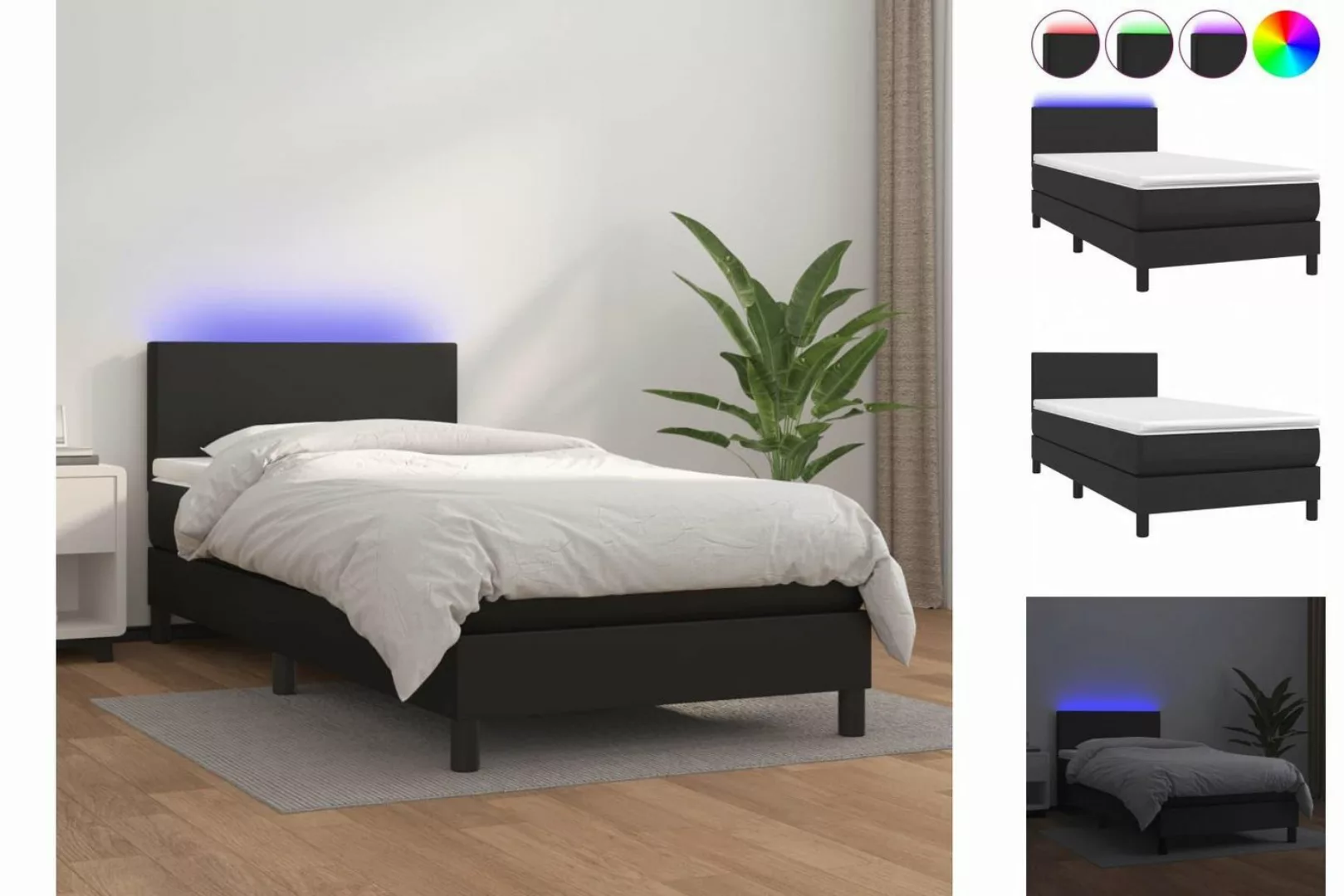 vidaXL Boxspringbett Boxspringbett mit Matratze LED Schwarz 100x200 cm Kuns günstig online kaufen