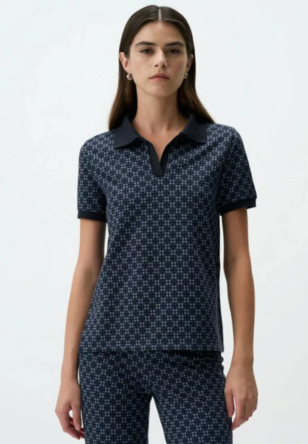 Jimmy Key Poloshirt Marineblau Geometrisches Muster Poloshirt günstig online kaufen