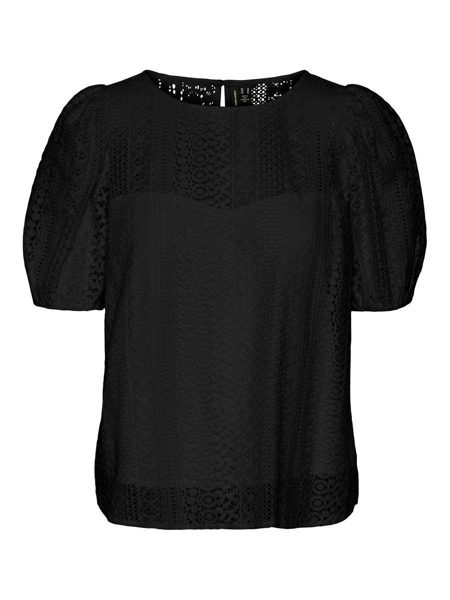 VERO MODA Spitzenverziertes Bluse Mit Kurzen Ärmeln Damen Schwarz günstig online kaufen