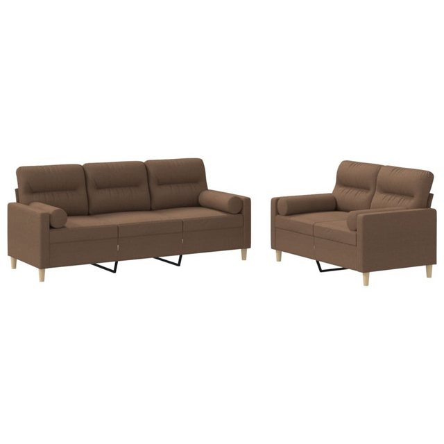 vidaXL Sofa 2-tlg. Sofagarnitur mit Kissen Braun Stoff günstig online kaufen