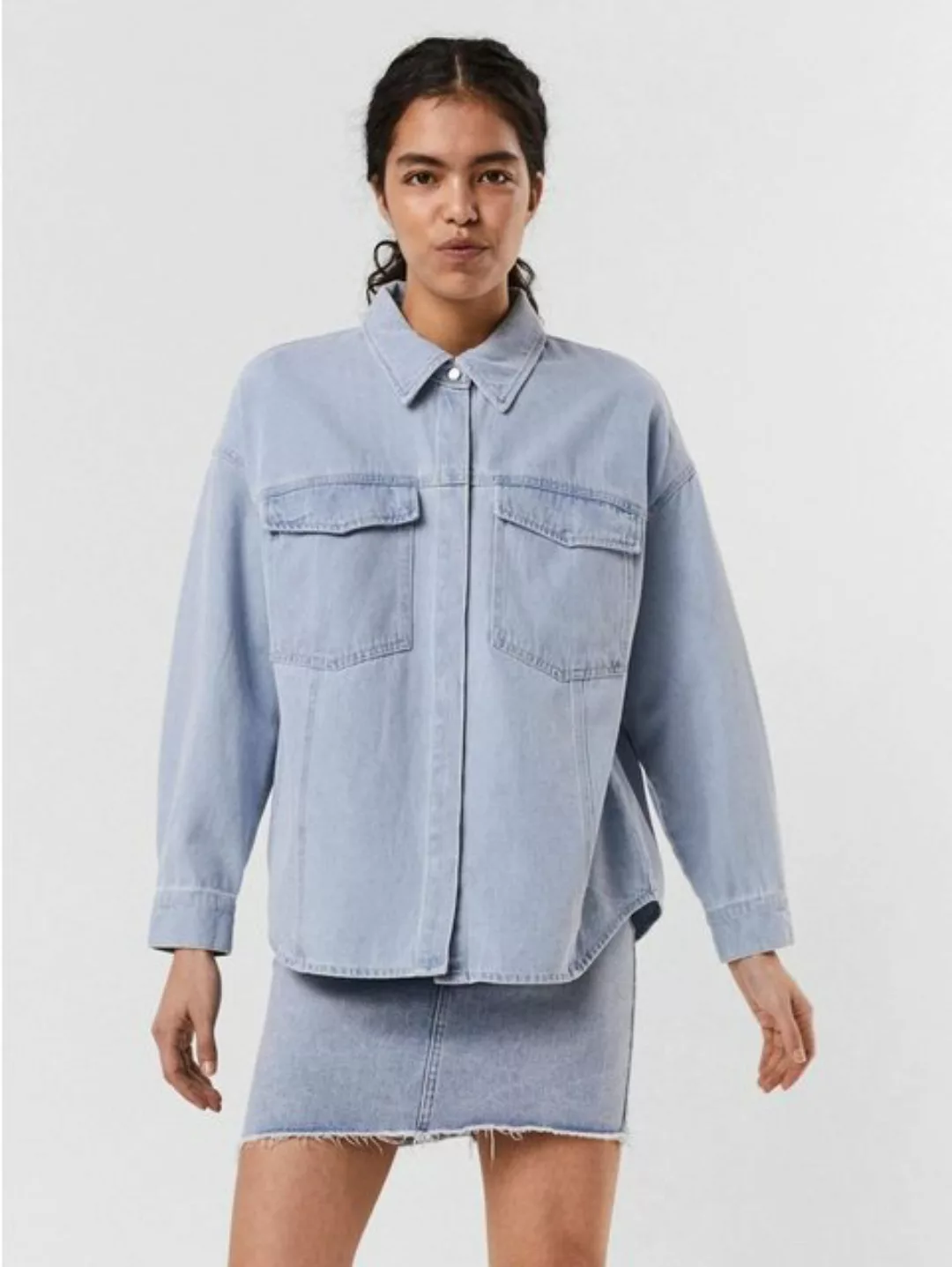 Vero Moda Blusenshirt Oversized Denim Bluse Jeans Hemd VMPALOMA 4857 in Bla günstig online kaufen