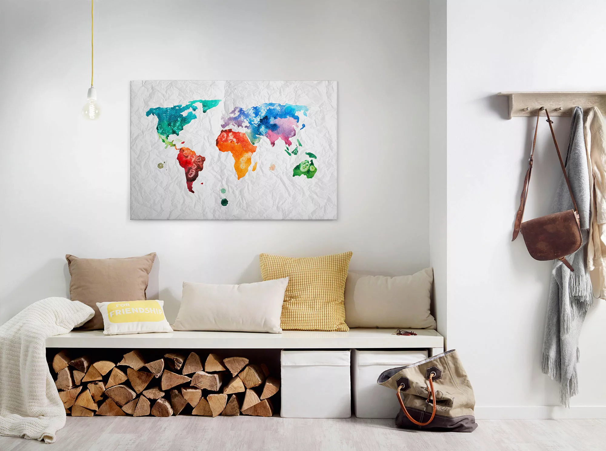 Bricoflor Bunte Landkarte Als Bild In Papier Optik Canvas Leinwand Mit Welt günstig online kaufen