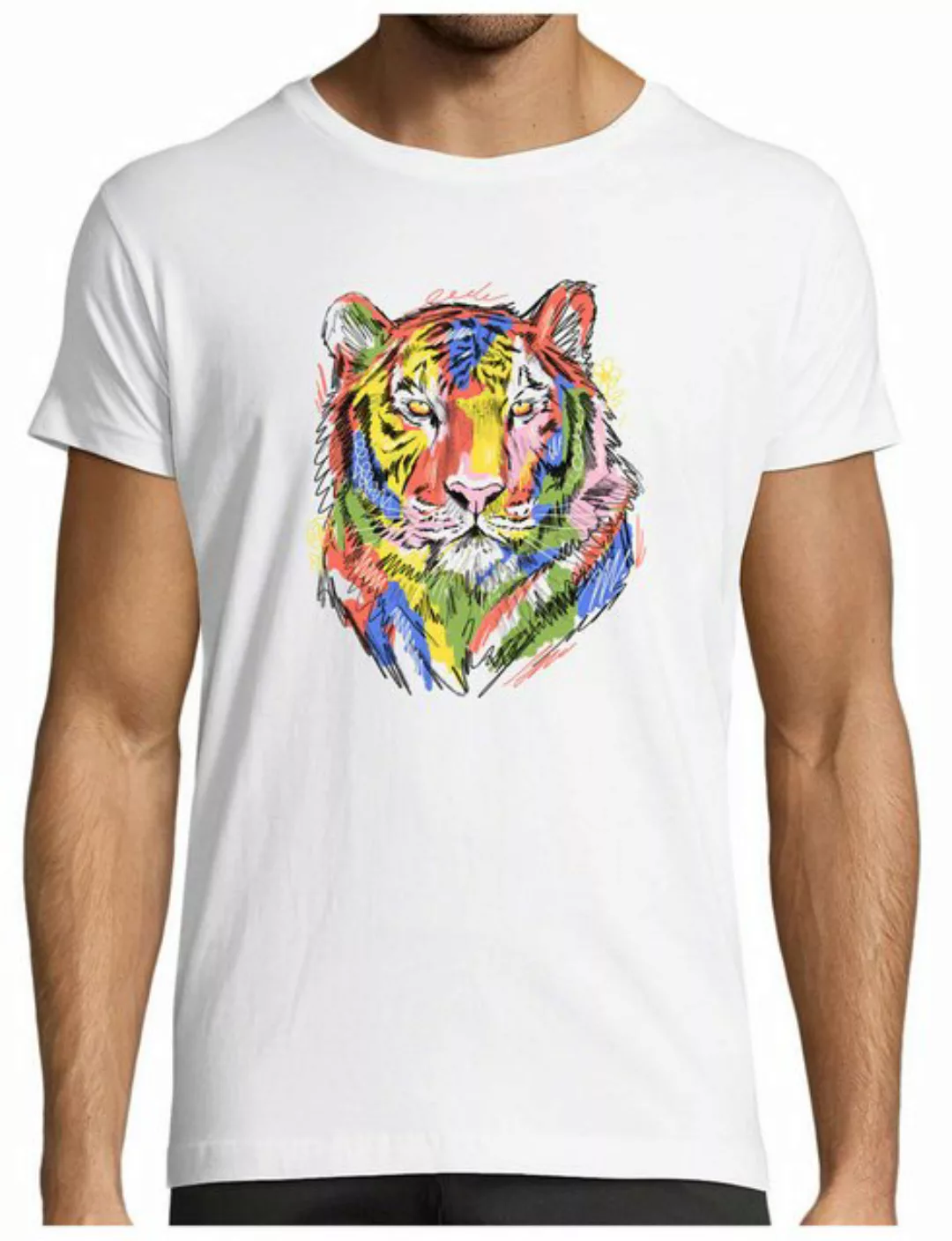 MyDesign24 T-Shirt Herren Print Shirt - Farbenfroher Tigerkopf Brustprint B günstig online kaufen